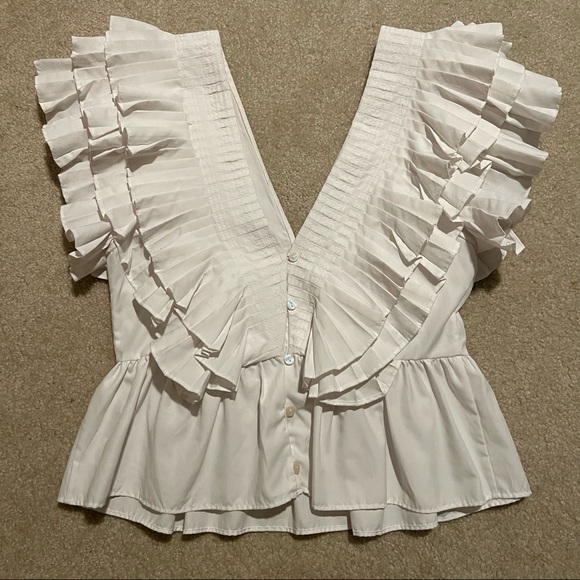 ZARA WHITE RUFFLE BLOUSE - Picture 11 of 12